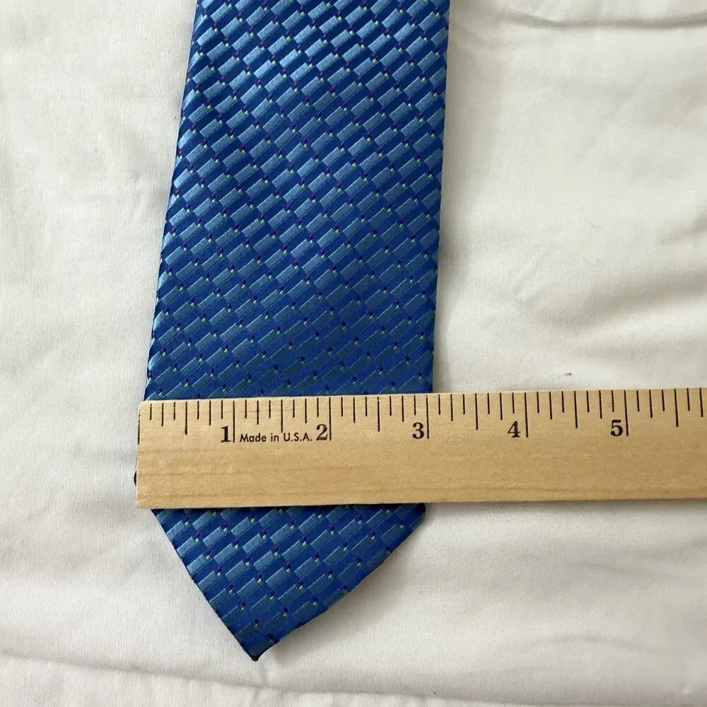 Ted Baker London Silk Neck Tie Vibrant Blue Geometric Pattern Classic Designer